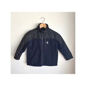 US Polo Assn Boys Navy Blue Fleece Mixed Media Zip Up Jacket Size 5/6